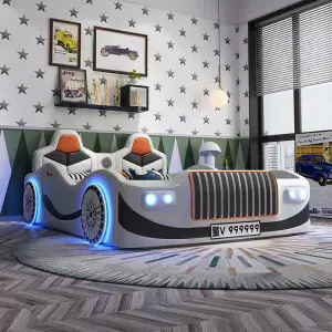 Solid Wood Pu Cover Storage Car Bed for Kids Boys Double Bed With Lights and Sound Sports Style Super Race Car Kids Beds