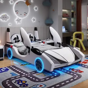Modern Boys Girls Bed Frame Children Bedroom Furniture Set With Music and Light Wooden Car Bed for Kids
