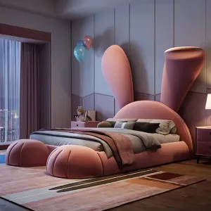 High Quality Solid Wood Modern Bedroom Furniture Set Children's Bed Rabbit Princess Girl Single Double Customized Color Kids Bed