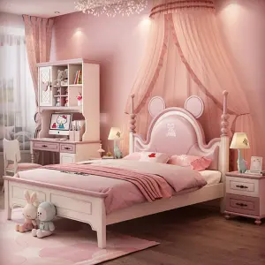 Factory Wholesale American Style Princess Bed Cheap Kids Single Cartoon Bed High Quality Girl Wooden pink Children Beds