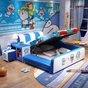 Fashion Design Luxury Blue Boy Child Bed with Storage Stool Modern Kid Bedroom Furniture for Apartment & School Use