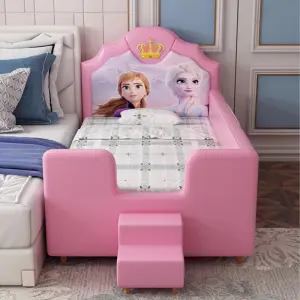 Baby Design Solid Wood Bed with Safety Guardrail Stitching Combination Leather Bed Small Bumper Baby Cot Bed