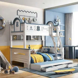 Luxury Wooden Children Bedroom Double Loft Bed Boys Bunk Bed Kids