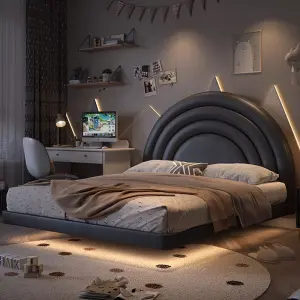 Modern Children Bedroom Furniture Bed Frame Black Leather Kids Bed