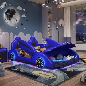 Wholesale High Quality Wooden Full Size Bedroom Furniture Children Race Car Bed With Music for Boy Kids Beds