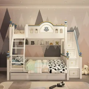 High Quality Wood Contemporary Kids Bunk Bed Set for Girls Apartment Bedroom with Slide