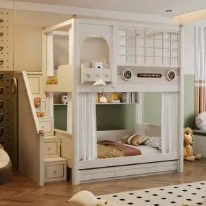 High Quality Wood Indoor Bedroom Furniture Kids Bunk Bed Set for Girls with Slide Apartment & Hotel Use