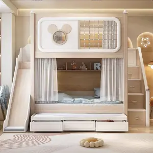 High Quality Wooden Contemporary Bunk Bed Comfortable Modern Kids' Bedroom Furniture for Children Apartment