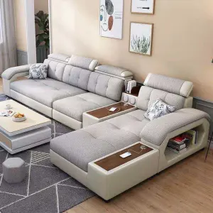 l Shape Sofa Sectional Luxury USB Charging Audio White Living Room Sofas Furniture Sets Modern American Style Lounges Sofa