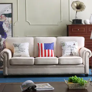 Luxury Living Room Sofas 3 Seaters Loveseats Sectional Sofa White Fabric Modern American Style Chesterfield Sofa