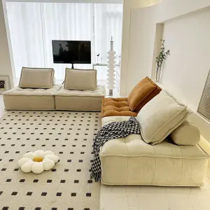 Modern Fabric Living Room Sofa Sectional Set with Solid Wood Frame Customizable Design Minimalist Square Floor Chair