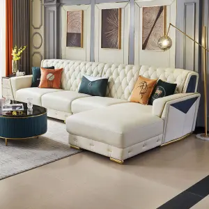 Modern Italian Style Reclining Leather Corner Sofa Set for Living Room Mall & Hotel Use