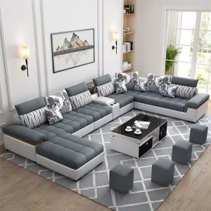 Modern Convertible Reclining Fabric U Shape Sectional Sofa Set for Living Room Luxury Furniture