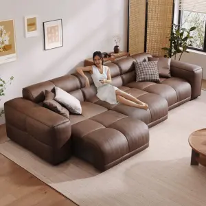 Luxury Electric Extending Sectional Leather Sofa Bed Custom Power Reclining Sliding Factory Price for Living Room