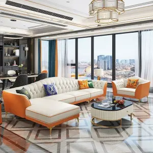 Synthetic Leather Luxury Modern Chesterfield Sofa Set-Durable Sponge-Filled Single/Double/Triple Seater Options for Living Room
