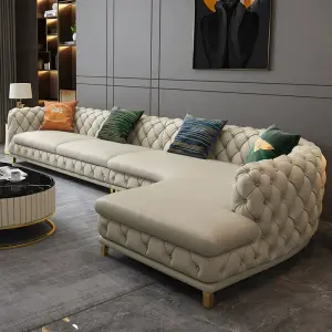 Synthetic Leather Modern Chesterfield Sofa Set Tufted Design Single/Double/Triple Seater Options Durable Sponge-Filled for Hotel