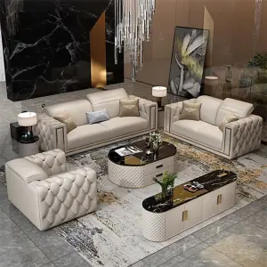 MODERN Style Leather Furniture Set with 123 Combinations Chesterfield Living Room Sofa Sponge Filling for Apartment & Hotel Use