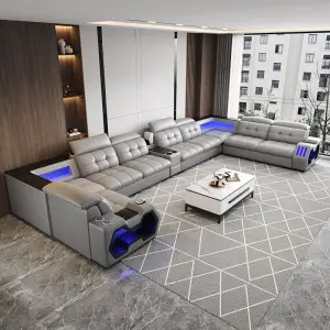 Luxurious Modern Genuine/PU Leather Modular L-Shape Reclining Sofa Bed Sectional Set for Villas and Hotels Hot Selling