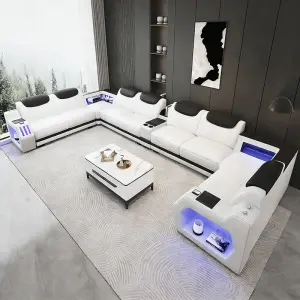 Luxurious Modern Wood Frame Modular Leather Sectional Sofa for Villas and Hotels Home Furniture Hot Selling