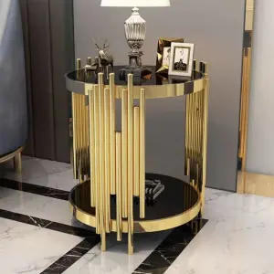 Nordic Gold Slivery Luxury Modern Glass Top Stainless Steel Corner Console Table for Living Room Bedroom Hotel Use