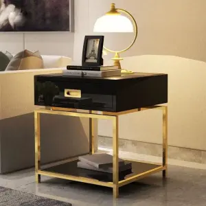 Modern Convertible Living Room Furniture Storage Side Table Metal Frame Black Glass Coffee and Tea Table