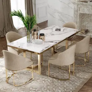 Modern Luxury Rectangular Dining Table Set 4 Seater 6 8 Dining Room Furniture Dining Table Set Marble Top