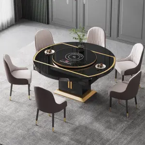 Modern Classic Glass Top Dining Table Set With Electromagnetic Furnace Extendable Dning Table and Chairs