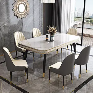 RYH Nordic Minimalist Metal Leg Dining Table With Stone Top Dining Room Furniture Dinner Table Set 4 6 Chairs