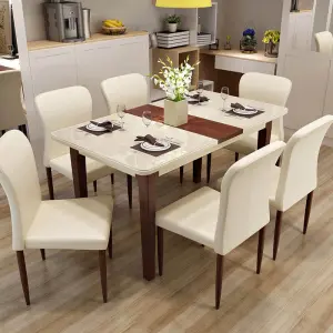 Luxury Morden Glass Top Wooden Legs Dining Table Set Dining Room Furniture Dining Table Set 6 Seater