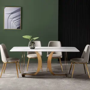 Modern Luxury Dining Room Furniture Set with Marble Top Stainless Steel Legs and Metal Dining Chairs for Hotel Use