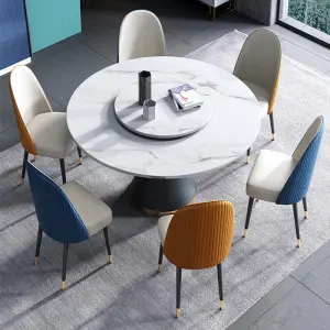 Hot Modern Marble Stainless Steel Round Dining Table 6 Chairs Dining Tables and Chairs Set