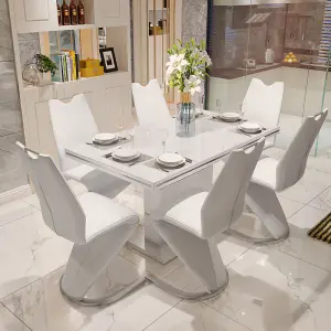 Modern Dining Table 6 Chairs and Marble Dining Table Set