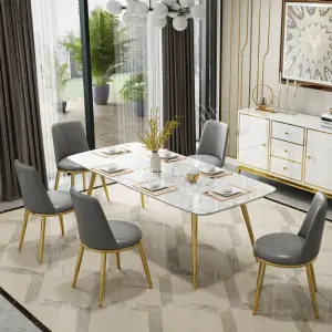 Luxury Metal Dining Room Table and Chairs Set Furniture Upscale Marble Dining Table Set 6 Chairs