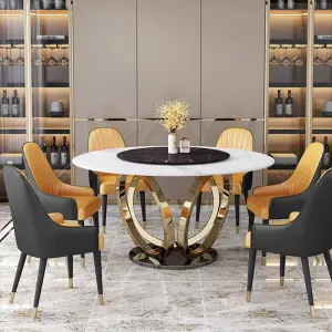 Italian Designs Stainless Steel Leg Round Marble Top Dining Table Set Modern Dining Tables