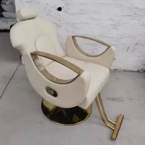 Beige and Gold Recliner Hair & Barber Salon Spa Hotel Chair Stainless Steel Beauty Salon Furniture