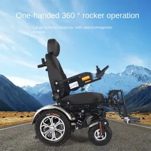Black Cyclone TH201F Functional Electric Four-Wheel Reclining Wheelchair Scooter Off-Road Capability Steel Frame CE
