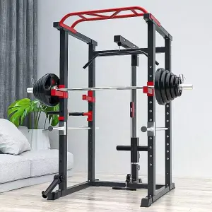 Adjustable Power Rack Stand Gym Weightlifting Smith Machine & Squat Rack