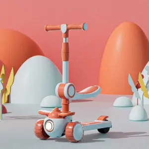 Adjustable Height Children's Scooter for 3-10 Years Old Foldable Plastic Scooter Music Lighting Flash Wheels Chinese New Style