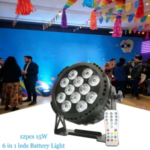 AOPU 12*15W RGBWA+UV 6in1 Led Par Lights Stage Lights Uplights Battery Wireless Par Lights for Wedding Party Club