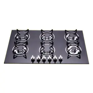 LPG NG 6 Burners Gas Stove Tempered Glass Built in Gas Cooker Cooktops