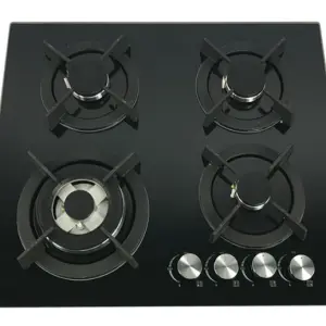 110 V Cooktops Kitchen 4 burner Gas Stove Built in Four Gas burner Glass Cooking Bench Black Solid Rv Cooker Yacht Gas Hob