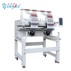FESPA Spain Expo YINGHE 2 Head 9/12/15 Needle Embroidery Machine Tshirt Flat Cap Sock Shoe 1200RPM Touch Screen Panel USB Memory