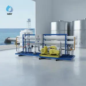6000L/H High Efficiency FRP Seawater Desalination System SWRO Water Purifier with Pump PLC Motor Pressure Vessel 1 Year Warranty
