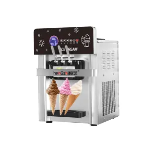 HENGZHI High Quality Commercial Stainless Steel Ice Cream Machine with Milk 3 Flavors Soft Serve Maker for Small Businesses