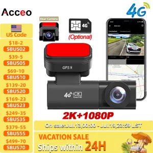 Acceo 4G LTE Car Dashcam with GPS Tracking 2K Front and Rear Camera Collision Warning and Live View Human Detection Car Recorder