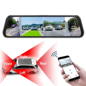 DVR Car Mirrors Dash Cam 2k Wifi ADAS BSD Night Vision 4 Cameras for 360 Degree Recording