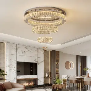 Modern Luxury Crystal Ceiling Lamp Villa Restaurant Round Stainless Steel Home LivingRoom Bedroom LED Hotel Ceiling Light