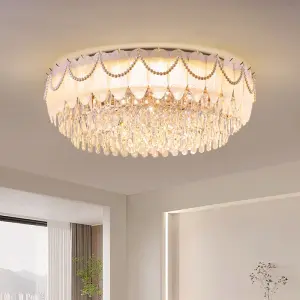 Home Room Decor Ceiling Light French Luxury Iron Glass Crystal Wedding Banquet Hall LED Middle Villa Hotel Round Ceiling Lamp
