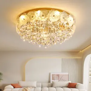 Luxury Home Room Decor LED Middle Crystal Ceiling Lamp for Villa Stair Hotel Wedding Banquet Hall Decor Modern Pendant Light