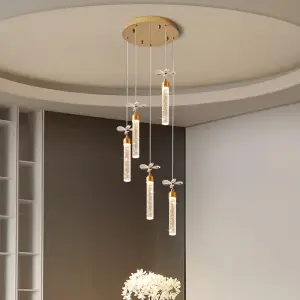 Luxury Led Dining Table Crystal Villa Chandelier Light Long Bar Middle for Restaurant Livingroom Hotel Ceiling Pendant Lamp